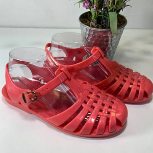 Kalli Jelly Shoes Fisherman Cage Style Size 8 Coral Pink Retro 80's Style EUC
